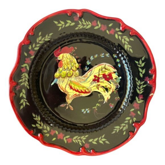 April Cornell Ceramic French Country Rooster Set of 2 Bowl & Plate's - Picture 2 of 11